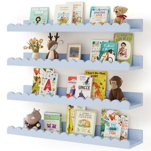 Shario Nursery Book Shelves, 4-Pack White Floating Shelves for Wall Kids, Scalloped Shelves, Wall Book Shelves for Bedroom Kids, Toddler Room, Baby Room, Nursery Decor(Blue, 23 Inches)
