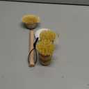 Wooden Dish Brush Set Clean Pots, Pans and Vegetable, Natural Bristles Bamboo Scrub Brushes with Ceramic Dish - 1 Long Handle Dish Brush + 2 Palm Scrubbing Brush