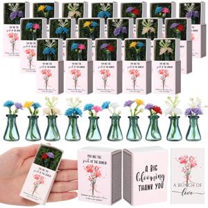 Graduation Bulk Gifts for Women Positive Mini Bud Vases with Flower End of School Year Student Gifts Office Desk Decor Mini Box Breathing Thank You Favors for Coworker Staff Nurse(Dark Green,12 Sets)