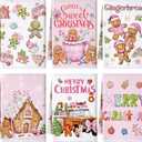 Preboun 6 Pcs Merry Christmas Kitchen Towels Gingerbread Decorative Hand Towels Sweet Cute Pink Dish Cloth Farmhouse Xmas Tea Cloth Kitchen Accessories Bathroom Decor (Fresh Color)
