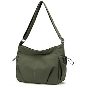 Nylon Tote Bag Hobo Crossbody Shoulder Bag for Women Handbags Large Travel Purses Messenger Bag Casual Work Bag (Green)