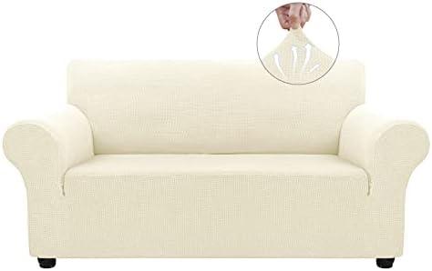 Asnomy Sofa Covers for 2 Cushion Couch Stretch loveseat Covers Slipcovers, Pet Protector Furniture Covers for Dogs Cats Spandex Jacquard Fabric Small Checks （Medium，Off-White）
