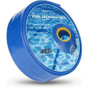Pool Backwash Hose 2 IN x 100 FT Blue Pool Pipes with Two Stainless Steel Clamps for Swimming Pool, Garden, Water Transfer