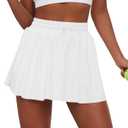 Tennis Skirts for Women Pleated Athletic Skort High Waisted Golf Skirts with Shorts Pocket Athletic Running Activewear (White)