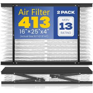 2-Pack 413 Replacement Filter Compatible with Aprilaire Whole House Air Purifiers, Models 1410, 1610, 2410, 2416, 3410, 4400, MERV 13 Air Purifiers, Size: 16x25x4(Actual Size 16.1''x27.8"x4)