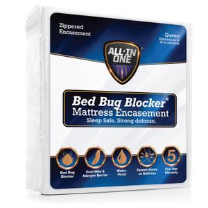 All-in-One Mattress Protector, Zippered Encasement, Water & Stain Resistant, Triple Seal Protection, Queen, White