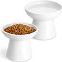 vancasso Elevated Cat Bowls 2-Pack, Ceramic Raised Cat Food and Water Dishes with 5.1" Height & 6.2" Wide Opening - Anti Vomit, Whisker Fatigue Relief for Senior Cats, and Small Dogs (White)