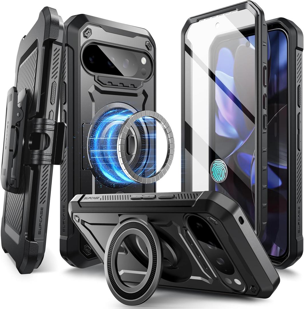 SUPCASE for Google Pixel 9 Pro XL Case with Stand (UBPro Mag), [Support MagSafe] [Built-in Screen Protector & Belt Clip] [Military-Grade Protection] Magnetic Phone Case for Pixel 9 Pro XL, Black