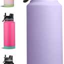 32 oz Insulated Sports Water Bottle with Straw, Vacuum Stainless Steel Water Flask with Handle, Thermal Metal Water Cup Mug with 2-in-1 Lid, Lavender