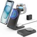 3 in 1 Wireless Charging Station, Foldable Magnetic Wireless Charger Stand for Multiple Devices, Wireless Charger for iPhone 16/15/14/13/12, Apple Watch 9/8/7/6/SE/5/4/3/2, AirPods 3/2/Pro (Dull Black)