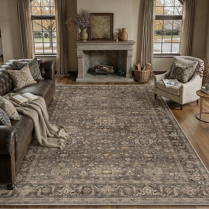 WondRg 8x10 Dark Brown Vintage Area Rug