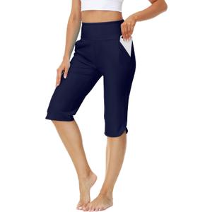 Blue Swim Capris for Womens 18'' Swimming Tights Sun Protection Quick Dry Surfing Pants XL