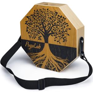 Two-tone Cajon, Portable Travel Wooden Drum with Adjustable Strap, Easy to Carry, Unique Appearance, Beautiful Percussion Instrument (Natural Brown)