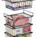 iSPECLE Freezer Organizer Bins - 17.5" Length Fit 5 Cu.FT Chest Freezer, 1 Expandable Hanging Bin & 3 Pack Stackable Deep Freezer Organizer, Sort and Get Frozen Food Easily with Handle, 4 Pack Black