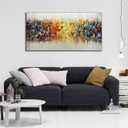 AMEI Art, 24x48Inch Hand Painted Abstract Knife Oil Painting Yellow White Textured Wall Art Colorful Modern Artwork Handmade Acrylic Painting Stretched and Framed Ready to Hang