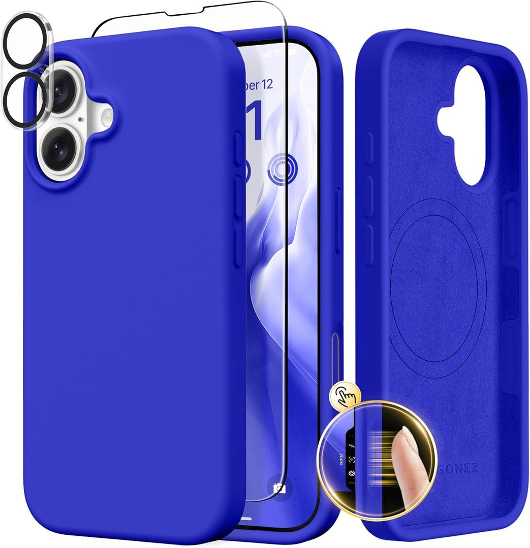 GONEZ Magnetic for iPhone 17 Case, Compatible with MagSafe, [Screen Protector + Camera Lens Protector], Liquid Silicone Anti-Scratch Shockproof Protective Phone Case 6.3 inch, Cobalt Blue