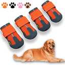 XSY&G Dog Boots, Waterproof Dog Shoes, Dog Booties with Reflective Strips Rugged Anti-Slip Sole and Skid-Proof, Outdoor Dog Shoes for Small Medium Large Dogs 4Pcs Orange-Size 1