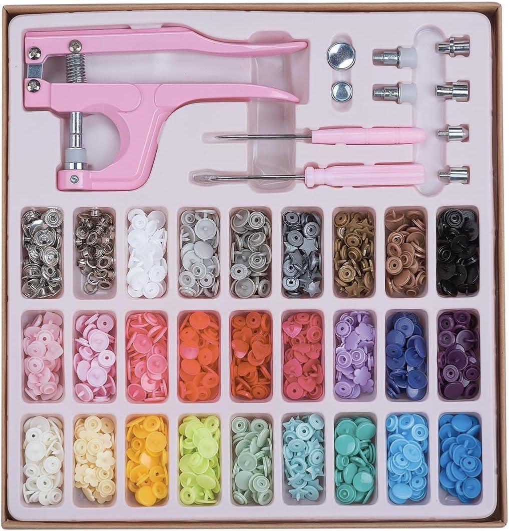Plastic Snap Fastener Kit, Plastic and Metal Snap Buttons with Snaps Pliers Set, 270 Sets Resin and Metal Snap Buttons for Sewing and Crafting (Pink)