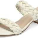 Wide Width Chunky Heels for Women Braided Dressy Sandals Square Open Toe Summer Shoes (White)