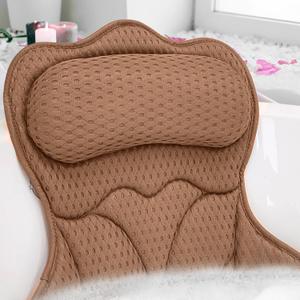 REEZEIVI Bath Pillows for Tub, Bath Pillow with 6 Non-Slip Suction Cups, Soft 4D Mesh Fabric, Bathtub Pillows for Tub Neck and Back Support, Extra Thick Luxury Bathtub Pillows, Brown