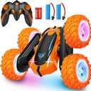 Remote Control Car, 2.4GHz Electric Race Stunt Car, Double Sided 360 Rolling Rotating Rotation, LED Headlights RC 4WD High Speed Off Road Gift for 3 4 5 6 7 8-12 Year Old Boy Toys (Orange)