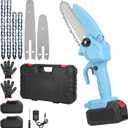 Mini Chainsaw,6inch & 4inch Portable Cordless Electric Chainsaw with 2 Batteries,2 Chains, 2PCS 21V 2000mAh Batteries,Handheld Chain saw for Tree Trimming Branch Wood Cutting (Blue)