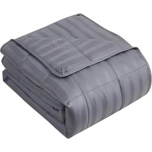 yescool Weighted Blanket for Adults (15 lbs, 48" x 72", Satin Grey Stripes) Heavy Blanket for Sleeping Perfect for 160-180 lbs, Twin Size Breathable Blanket with Premium Glass Bead, Machine Washable