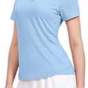 MIER Women's Golf Polo Shirts Collarless Short Sleeve Tennis Running T-Shirts V-Neck Cooling Summer Tee