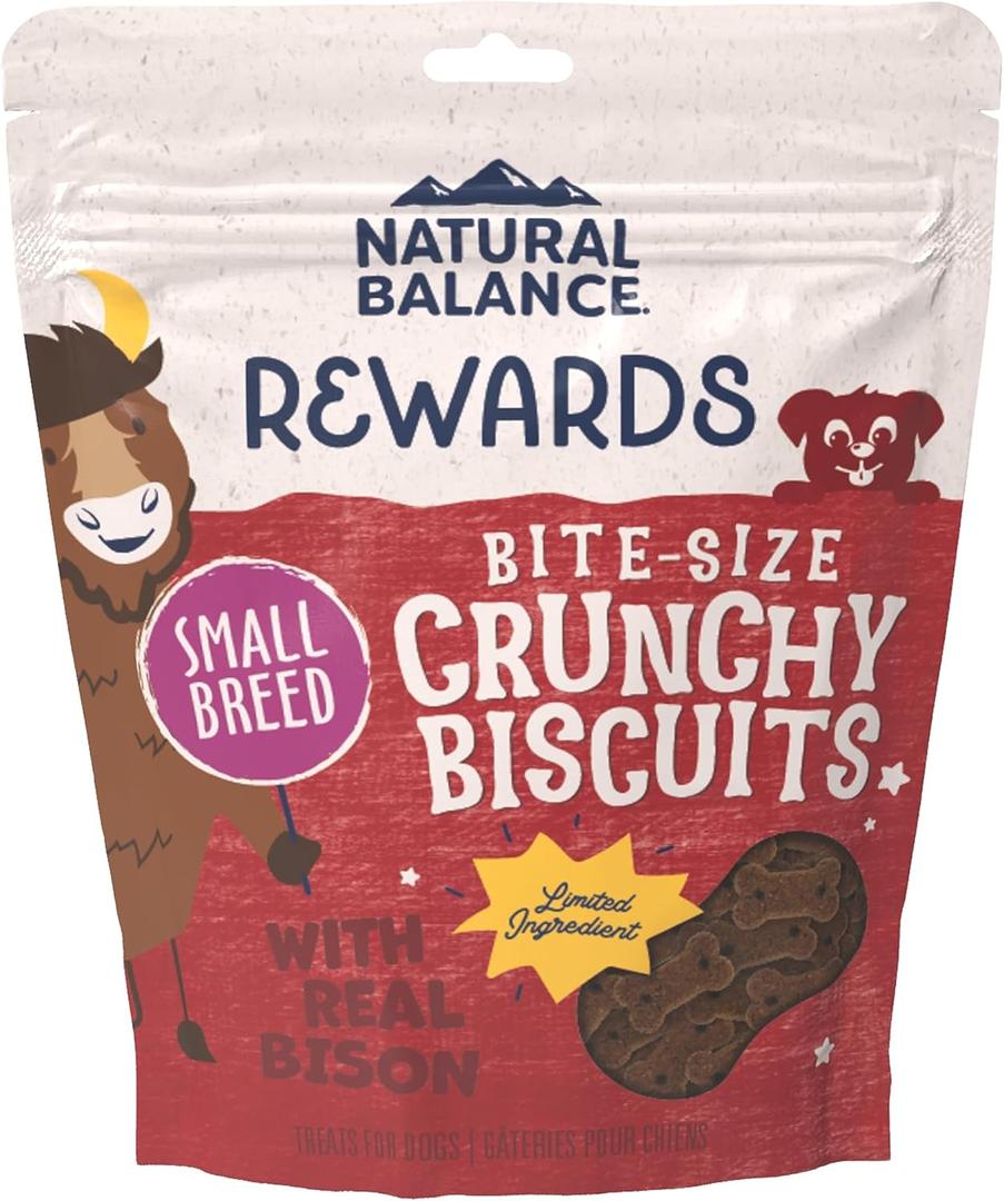 Natural Balance Limited Ingredient Rewards Crunchy Biscuits, Bite-Size Grain-Free Dog Treats for Small-Breed Adult Dogs, Made with Real Bison, 8 Ounce (Pack of 1) (EXP 10/30/25)