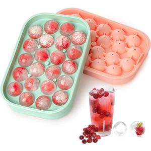 Ice Cube Tray, 2 Pack Flexible Silicone 22 Ice Balls Maker with Lid BPA Free Easy-Release Ice Cube Trays for Freezer, DIY Homemade Round Ice Cubes for Whiskey, Cocktails, Coffee