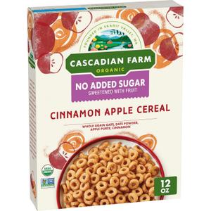 Cascadian Farm Organic Cinnamon Apple Cereal, No Added Sugar, Made with Whole Grain, Non-GMO, 12 oz, Best By 29 January 2026  Cascadian Farm Organic Cinnamon Apple Cereal, No Added Sugar, Made with Whole Grain, Non-GMO, 12 oz, Best By 29 January 2026