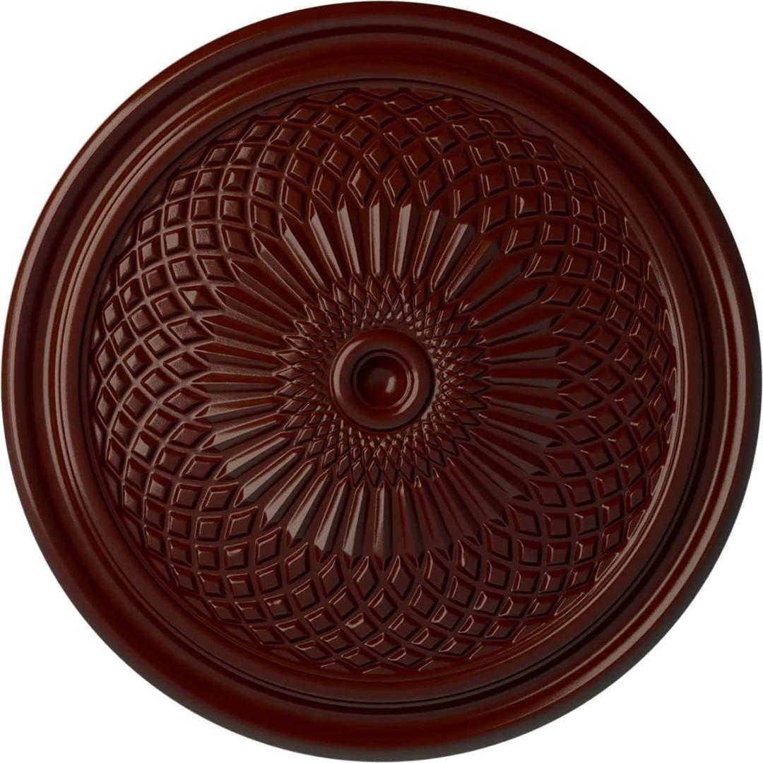 Ekena Millwork CM22TNBMF 22" OD x 1 3/4 P Trinity Ceiling Medallion (fits Canopies up to 3"), Hand-Painted, Brushed Mahogany