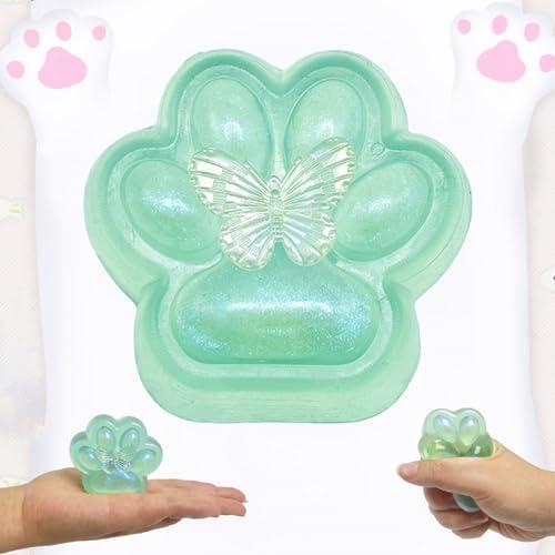 Set of 3 Pack, Cat Paw Squishy Squeeze Toys Pinch Cute Fufu Squishy Toys for Anxiety Relief Soft Stress Toys for Relaxation Party Favors Novelty Things Adults Birthdays Cosplay Party (1Pcs Green)