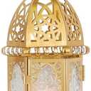 DECORKEY Moroccan Lanterns Decorative Indoor & Outdoor, 11’’ Medium Size Golden Metal Hanging&Tabletop Candle Holder Decor, Halloween Christmas Ramadan Decorations for Home Porch Patio (Golden)