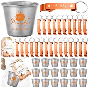 Vesici 50 Sets Baby Shower Favors 1.5 oz Stainless Steel Shot Glasses Cute Bottle Opener Keychains Thank You Tags Bags Thanksgiving/Fall/Gender Reveal Party Return Gift Guest (Orange)