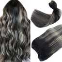 24 Inch Hair Extensions Natural Black to Silver Sew in Weft Hair Extensions Real Human Hair Straight Sew in Weave Bundles for Women Real Hair