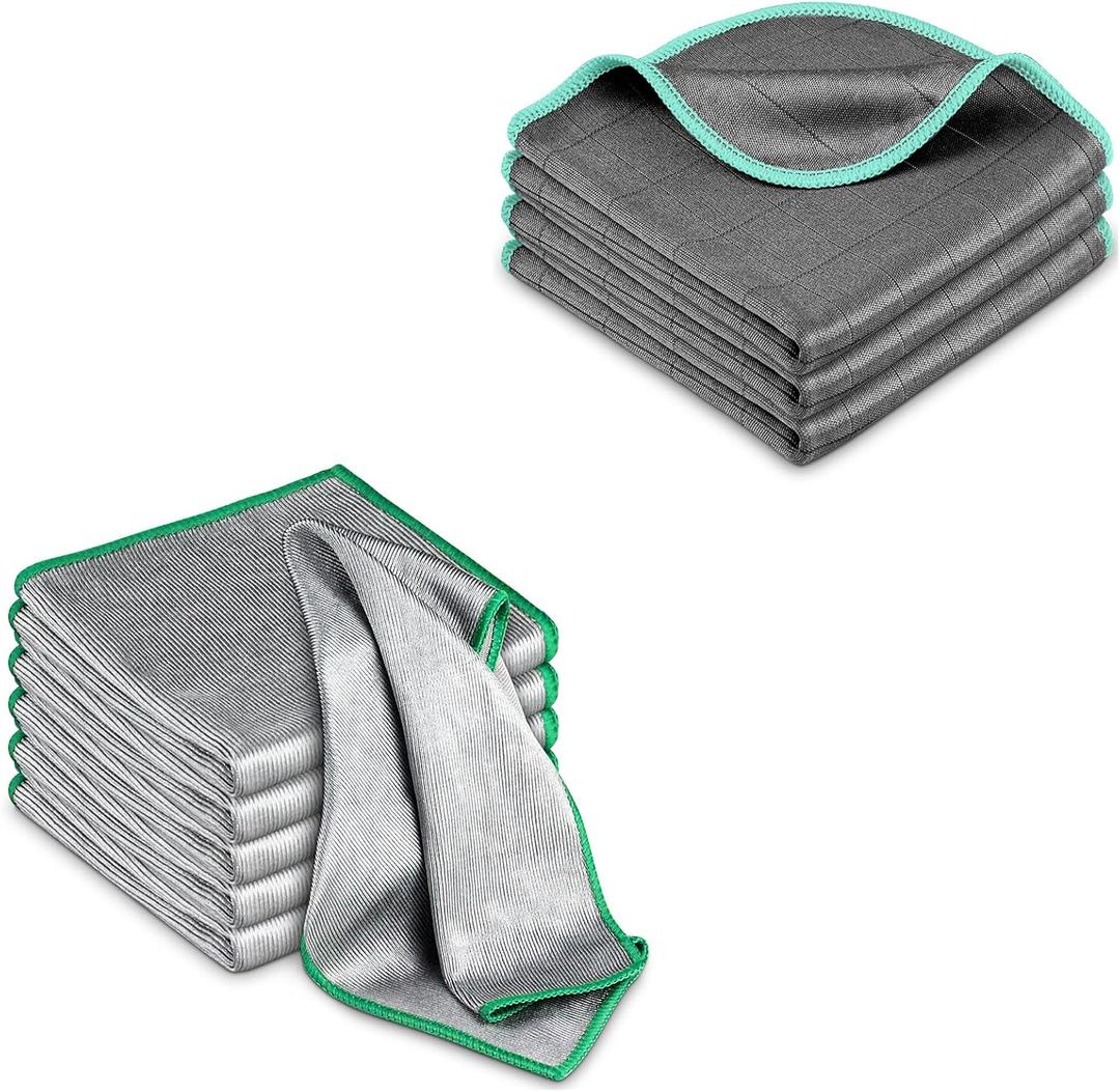 Carbon Microfiber Glass Polishing Cloth Streak-Free, Pack of 3 and Glass Polishing Cloth Lint Free Microfiber Cleaning Rags, Pack of 6