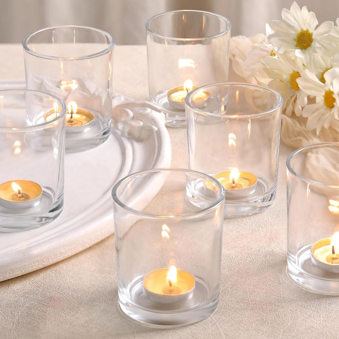 DARJEN Larger Clear Votive Candle Holders Set of 6 Tea Light Candle Holder Glass, Clear Candle Holders for Wedding, Party and Home Decor, Table Centerpiece