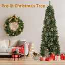 HomeKaren 6.5 Ft Prelit Christmas Tree, Artificial Pencil Christmas Tree with 250 LED Lights, Pine Needles and Pine Cones Xmas Decoration for Home
