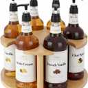 Rotating Coffee Syrup Organizer, 6 Bottles Wood Syrup Holder, Syrups Bottle Organizer Stand for Countertop, Rotating Base Storage Rack with Anti-Slip Pads, Coffee Station Bar Accessories