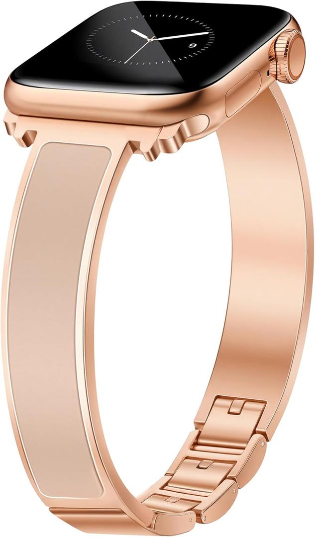Rose Gold Slim Watch Bands for Women Compatible with Apple Watch 38mm 40mm 41mm 42mm (S10/11) Jewelry Dressy Bracelet Metal Strap Adjustable for iWatch Series 11/10/9/8/7/6/5/4/SE 3/2/1