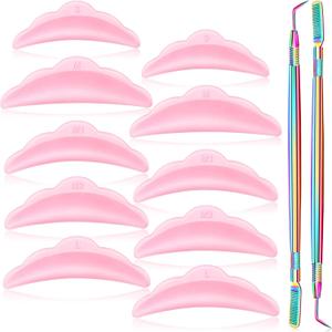 52 Pieces Eyelash Lift Tools, 50 Pieces Silicone Eyelash Pads with 2 Stainless Steel Perm Tool Separator Lash Lift Shields with Comb, Curlers for Extension(Pink, Colorful)
