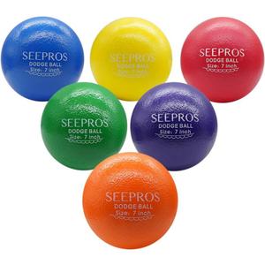 Foam Dodgeball Set - Soft Skin, Low Bounce, Set of 6 with Mesh Storage Bag for Kids and Adults