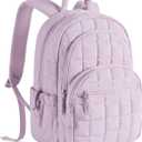 BAGSMART College Laptop Backpack, Travel Backpack for Women, Quilted Casual Daypack, Water-Resistant Bookbag for 15.6 Inch Laptop, Lavender