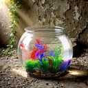 1 Gallon Plastic Betta Fish Bowl with 6 Pcs Artificial Plastic Plants and 500g Decorative Gravel, Betta Fish Tank and Decoration Accessories Small Large Bowl Ornaments Starter Kit