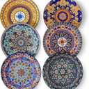 glowworm Dinner Plates, 10.5 Inch Ceramic Plates Set of 6 for Steak, Snacks, Pizza, Cake, Colorful Serving Dishes for Kitchen, Housewarming Gift, Microwave, Oven & Dishwasher Safe, Bohemian