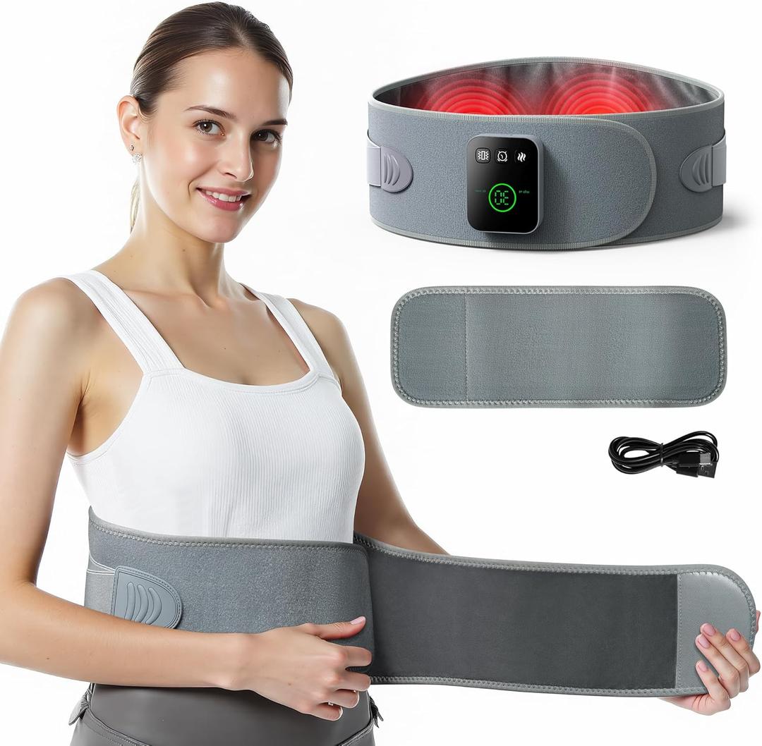 Koonie Cordless Heating Pad for Back Pain Relief, 47-57 Portable Heating Back Brace with 3 Heat Levels, 3 Vibration Mode, 20/30/40Min Timer, 5000mAh Battery, Auto-Off, Lower Back Massager with Heat