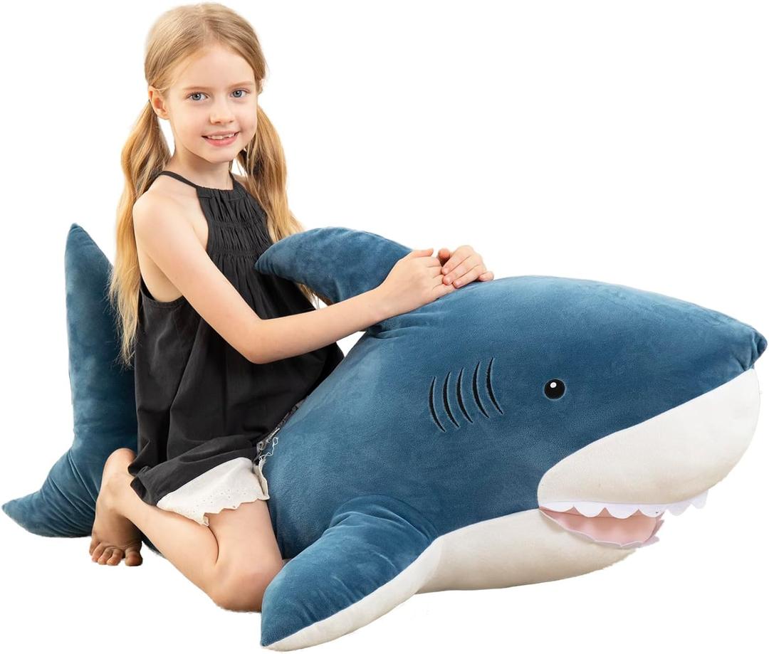 MorisMos 51inch Giant Shark Stuffed Animal, Large Shark Plush Toy Pillow Gift for Kids, Girlfriend, Blue