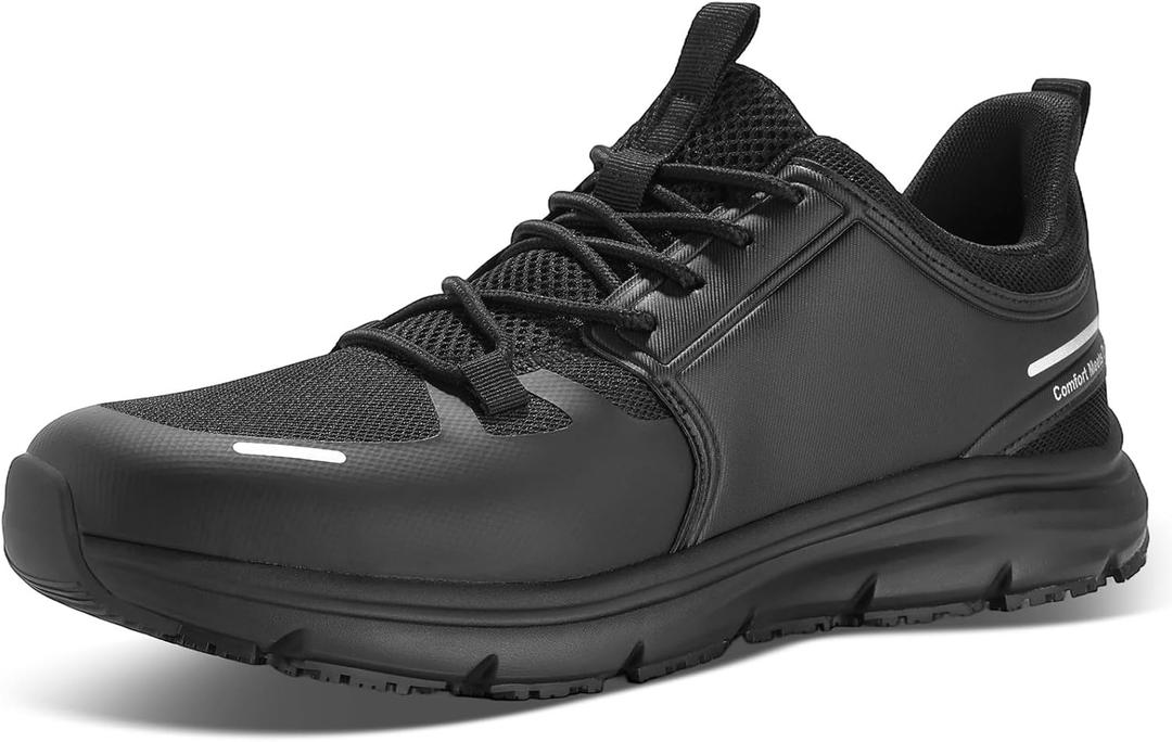 Men's Non Slip Work ShoesWater Resistant Food Service Comfortable Sneakers, Breathable Lightweight Walking Black Shoes for Chef Kitchen, Hospitality & Restaurant (11)