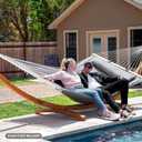 SUNCREAT Portable Double Hammock with Hardwood Spreader Bar, Extra Large Outdoor Hammock with Soft Pillow, 475 lbs Capacity, Light Gray
